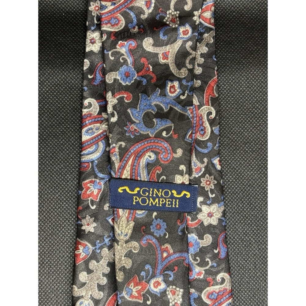 Gino Pompeii Silk Tie Red, Black  Abstract Wave Pattern Designer Luxury Italian